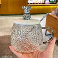 Charming Textured Glass Mug with Bear Lid – Perfect for Tea & Coffee Lovers