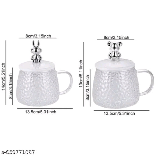 Charming Textured Glass Mug with Bear Lid – Perfect for Tea & Coffee Lovers