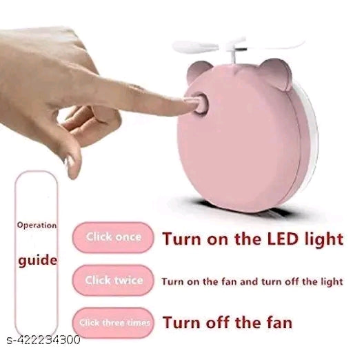 19V69 Cute Piggy Head LED Mirror Fan – Portable USB Rechargeable Makeup Pocket Fan (Random Color)