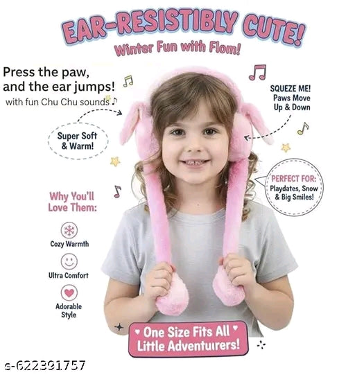 Fluffy Bunny Earmuffs with Moving Ears – Cozy Winter Fun for Girls & Boys